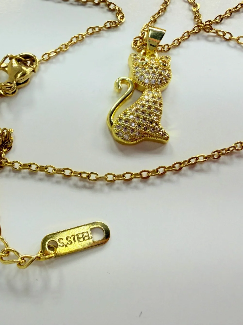 Gold Cat Pendant Necklace - Sparkling Cat Charm for Cats Lovers #stainless steel